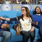 The Ambanis - Nita and her sons Akash and Anant - were a happy bunch at the Eden Gardens on Sunday.