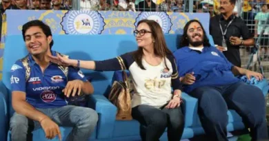 The Ambanis - Nita and her sons Akash and Anant - were a happy bunch at the Eden Gardens on Sunday.