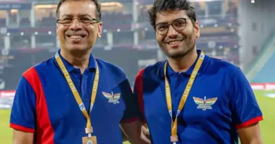 Proud owners Sanjiv Goenka and Shashwat Goenka all smiles on the field after a comprehensive win in our first-ever home game.