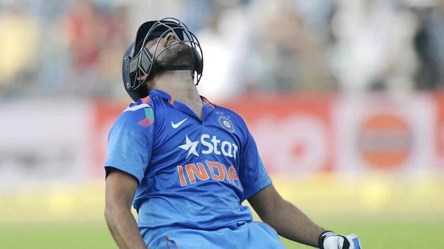 Rohit Sharma of India celebrates after scoring a century during the 4th One Day International, ODI, between India and Sri Lanka held at the Eden Gardens Stadium, Kolkata, India on the 13th November 2014 Photo.