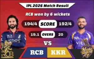 IPL 2026 RCB vs KKR Match 57 Result