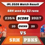 IPL 2026 SRH vs PBKS Match 49 Result