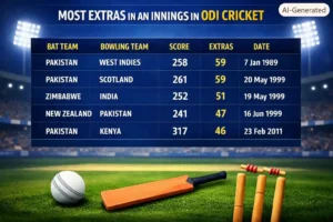 Most Extras in an Innings in ODI Cricket. Note: This image is AI-generated.