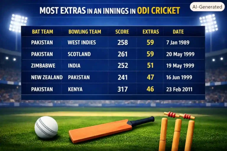 Most Extras in an Innings in ODI Cricket. Note: This image is AI-generated.