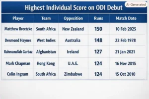 Highest Individual Score on ODI Debut. Note: This image is AI-generated.