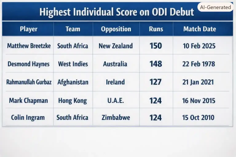 Highest Individual Score on ODI Debut. Note: This image is AI-generated.