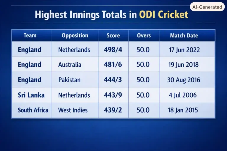 Highest Innings Totals in ODI Cricket. Note: This image is AI-generated.