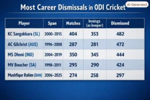 Most Career Dismissals in ODI Cricket. Note: This image is AI-generated.