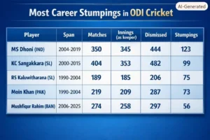 Most Career Stumpings in ODI Cricket. Note: This image is AI-generated.