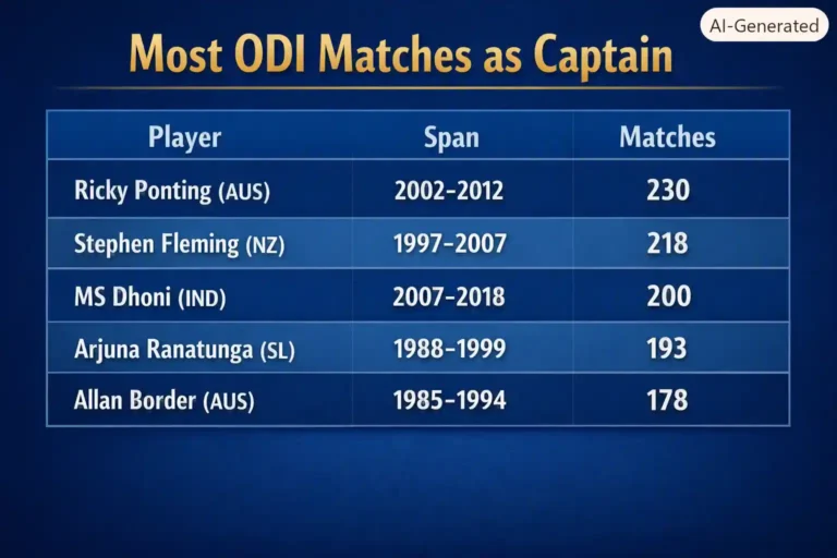 Most ODI Matches as Captain. Note: This image is AI-generated.