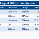 Largest ODI victories by runs. Note: This image is AI-generated.