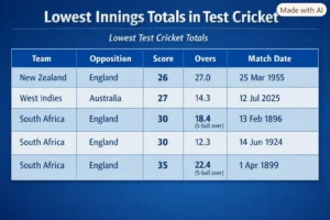 Lowest Innings Totals in Test Cricket. Note: This image is AI-generated.
