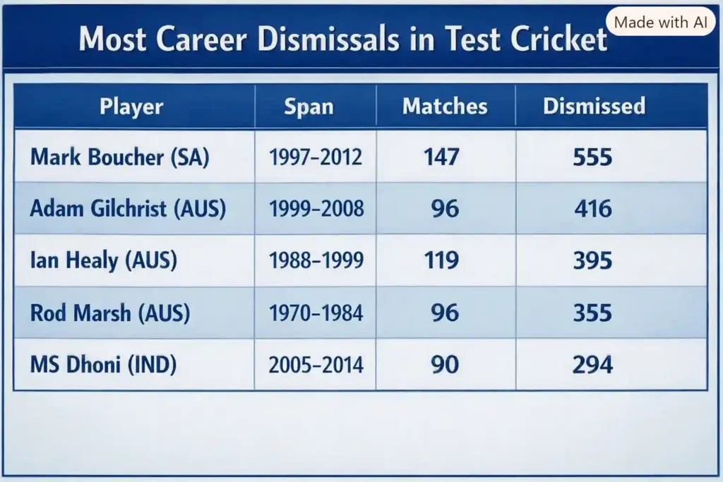Most Career Dismissals in Test Cricket. Note: This image is AI-generated.