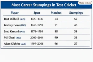 Most Career Stumpings in Test Cricket. Note: This image is AI-generated.