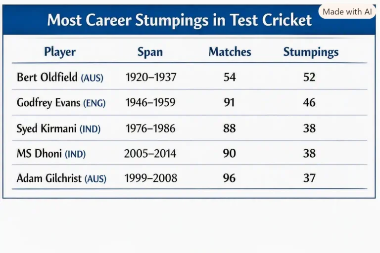 Most Career Stumpings in Test Cricket. Note: This image is AI-generated.
