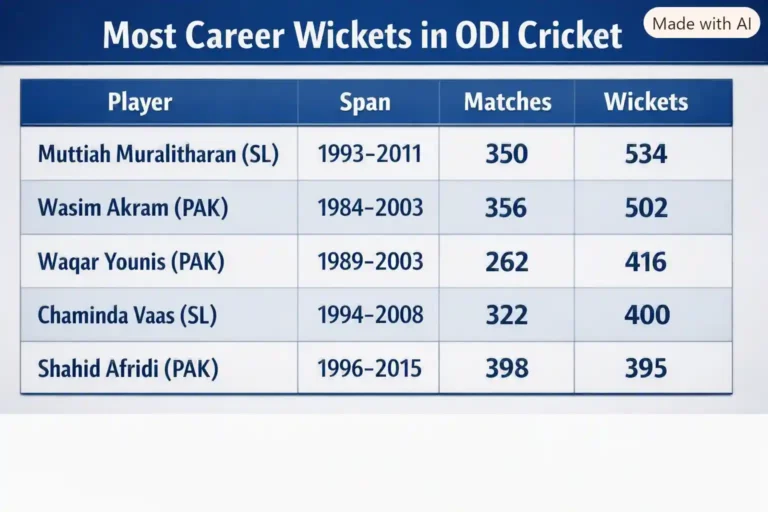 Most Career Wickets in ODI Cricket. Note: This image is AI-generated.