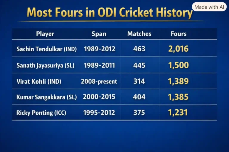 Most Fours in ODI Cricket History. Note: This image is AI-generated.