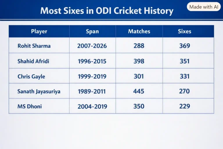 Most Sixes in ODI Cricket History. Note: This image is AI-generated.
