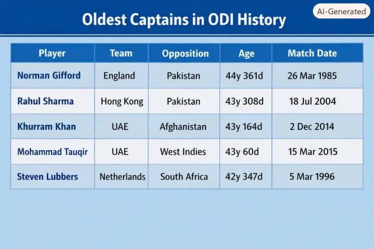 Oldest Captains in ODI History. Note: This image is AI-generated.
