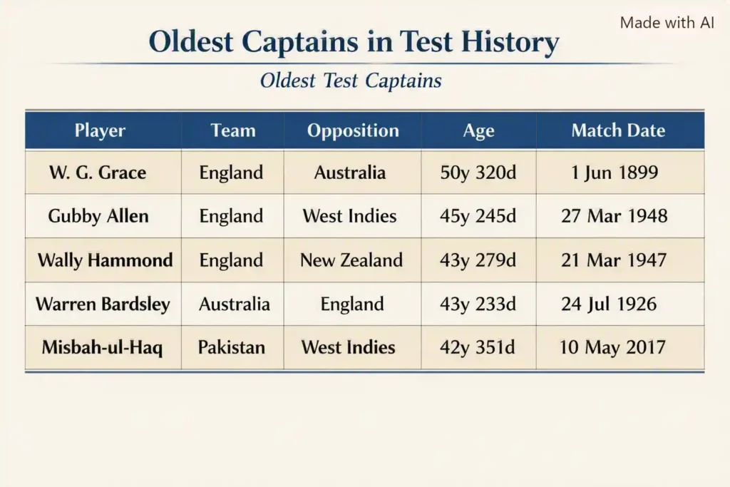 Oldest Captains in Test History. Note: This image is AI-generated.