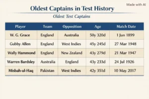 Oldest Captains in Test History. Note: This image is AI-generated.