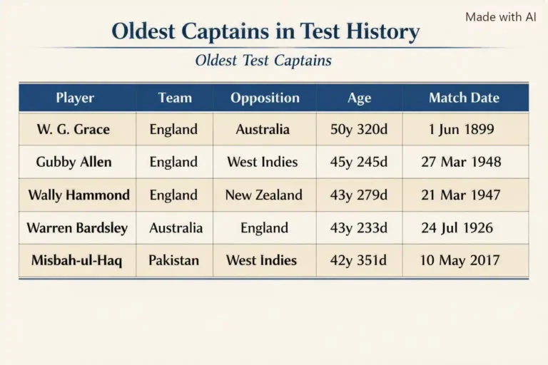 Oldest Captains in Test History. Note: This image is AI-generated.