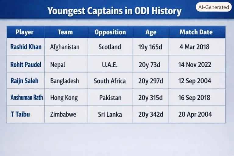 Youngest Captains in ODI History. Note: This image is AI-generated.