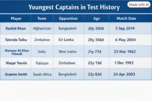 Youngest Captains in Test History. Note: This image is AI-generated.