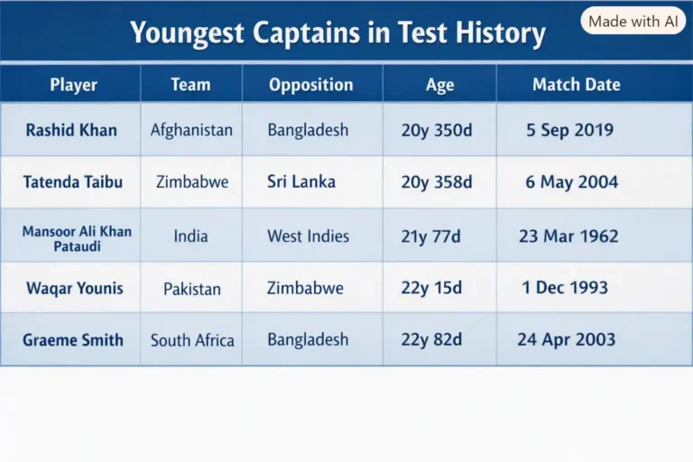 Youngest Captains in Test History. Note: This image is AI-generated.