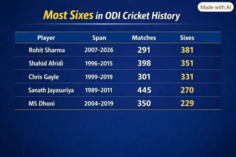 Most Sixes in ODI Cricket History. Note: This image is AI-generated.